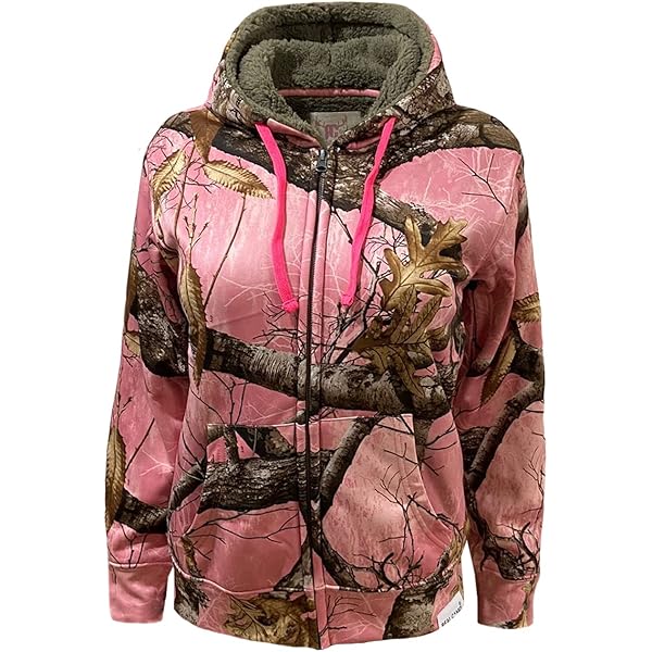 Realtree Womens Edge Pink Camo Zip-Up Polyester Fleece Sherpa